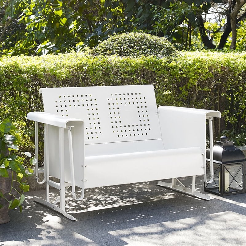 Crosley Furniture Bates Metal Gliding Patio Loveseat in White