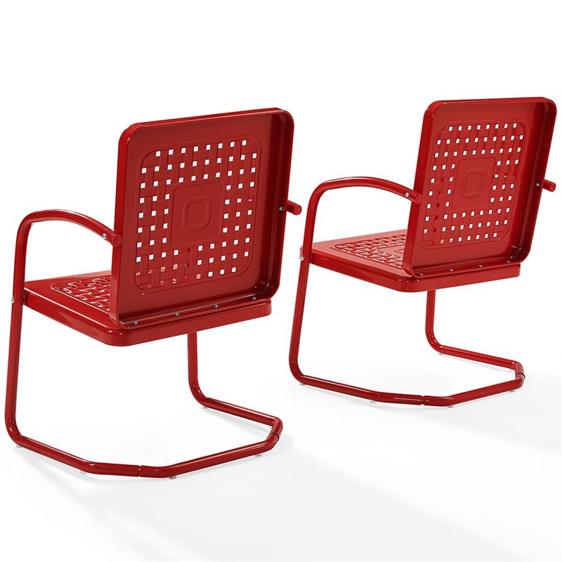 Crosley Furniture Bates Metal Patio Chair in Bright Red (Set of 2)