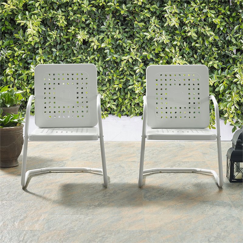Crosley Furniture Bates Metal Patio Chair in White (Set of 2)