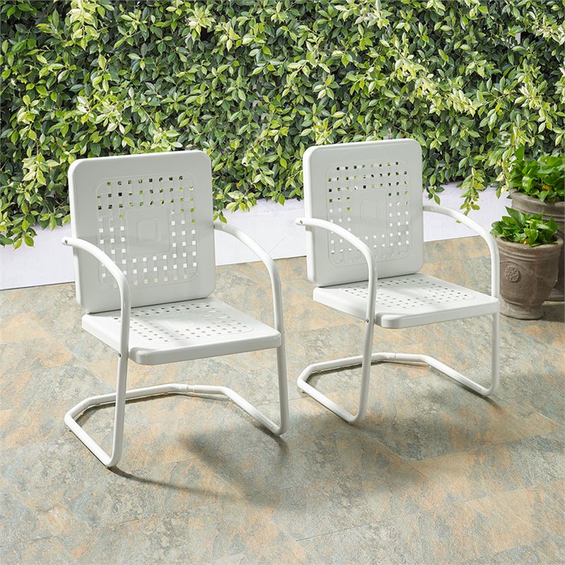 Crosley Furniture Bates Metal Patio Chair in White (Set of 2)
