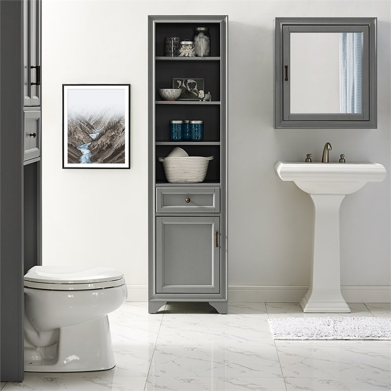 Crosley Furniture Tara Wood Classic Linen Cabinet in Vintage Gray