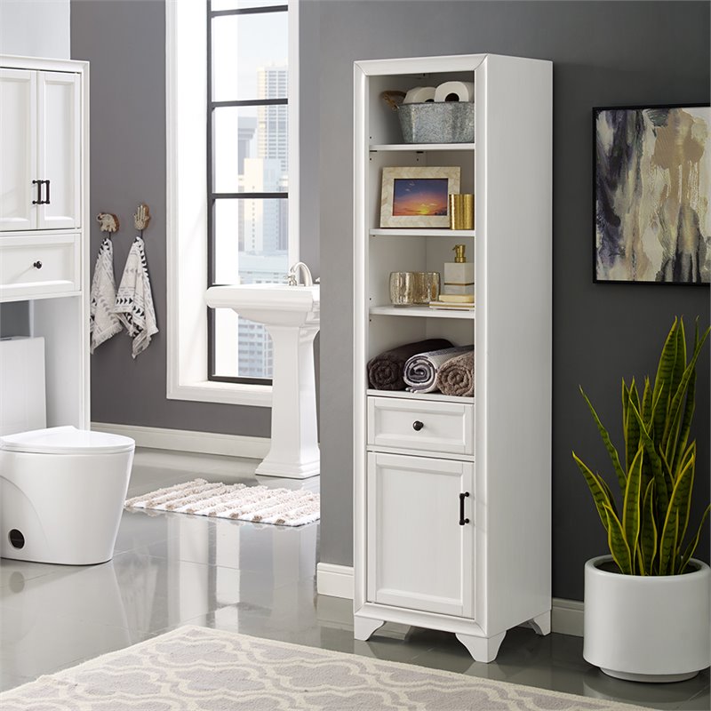 Crosley Furniture Tara Wood Classic Linen Cabinet in Vintage White/Black