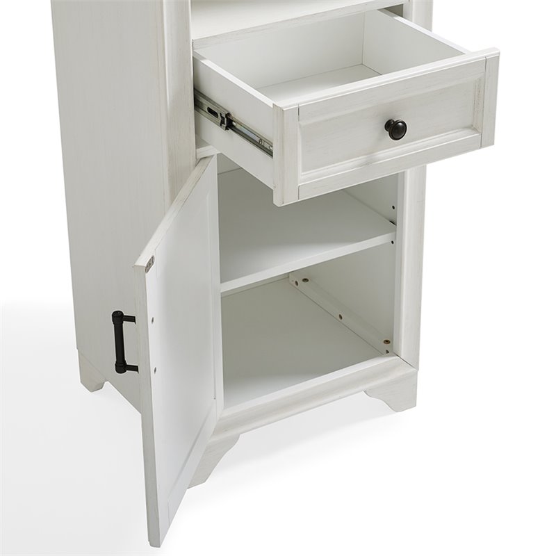 Crosley Furniture Tara Wood Classic Linen Cabinet in Vintage White/Black