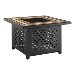 Crosley Furniture Tucson 40&quotMetal Square Stone Top Patio Fire Pit in Black/Brown