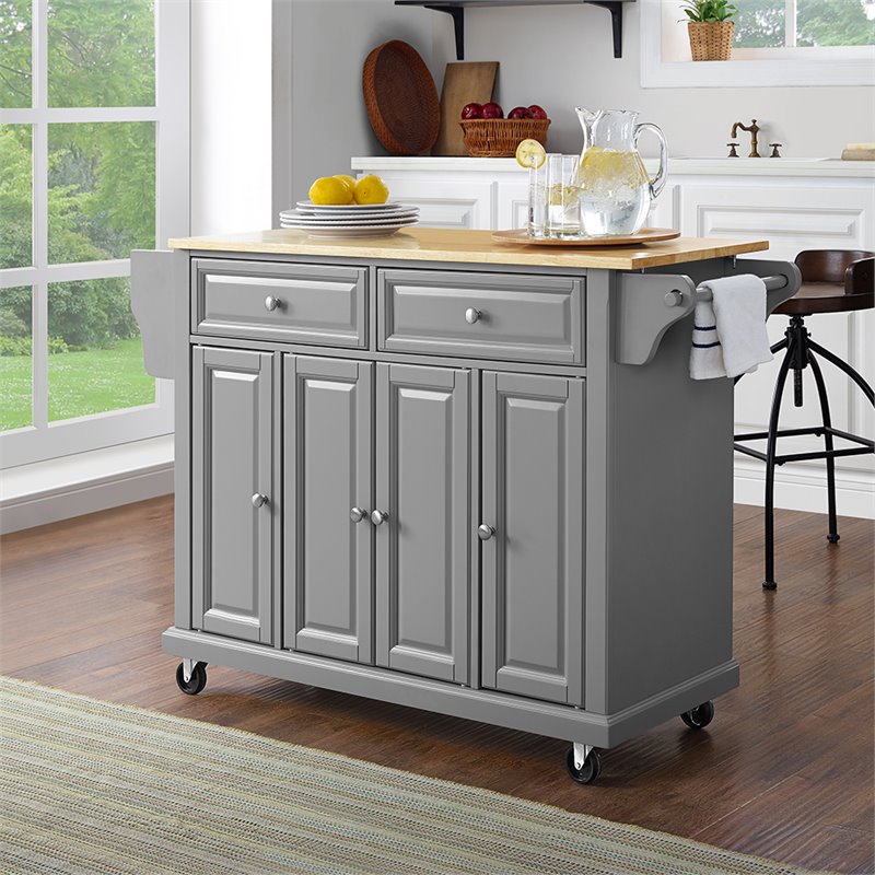 Crosley Furniture Natural Wood Top Kitchen Cart in Gray/Natural