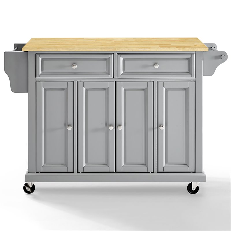 Crosley Furniture Natural Wood Top Kitchen Cart in Gray/Natural