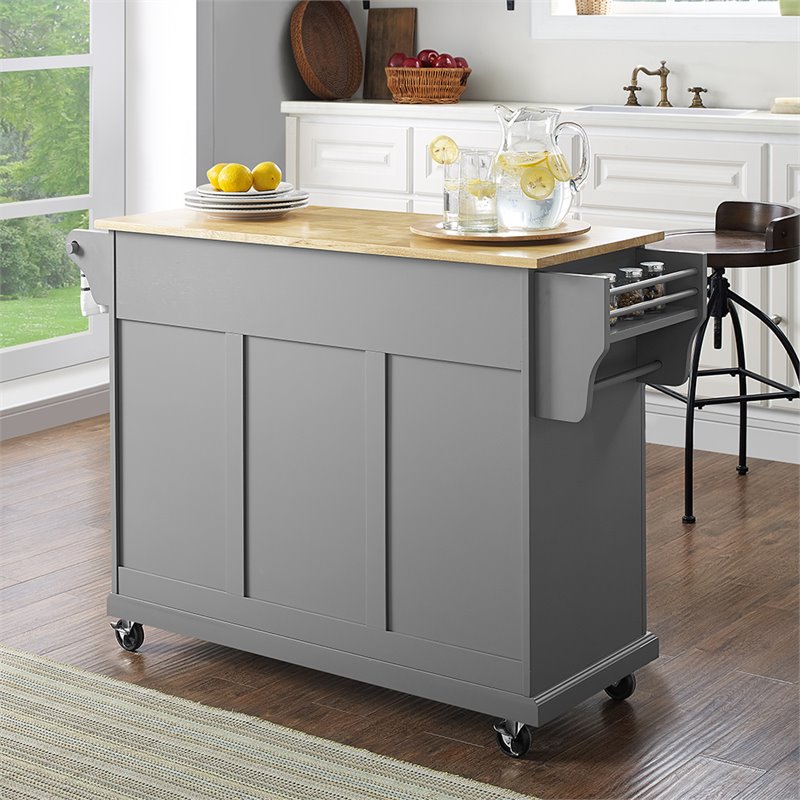 Crosley Furniture Natural Wood Top Kitchen Cart in Gray/Natural
