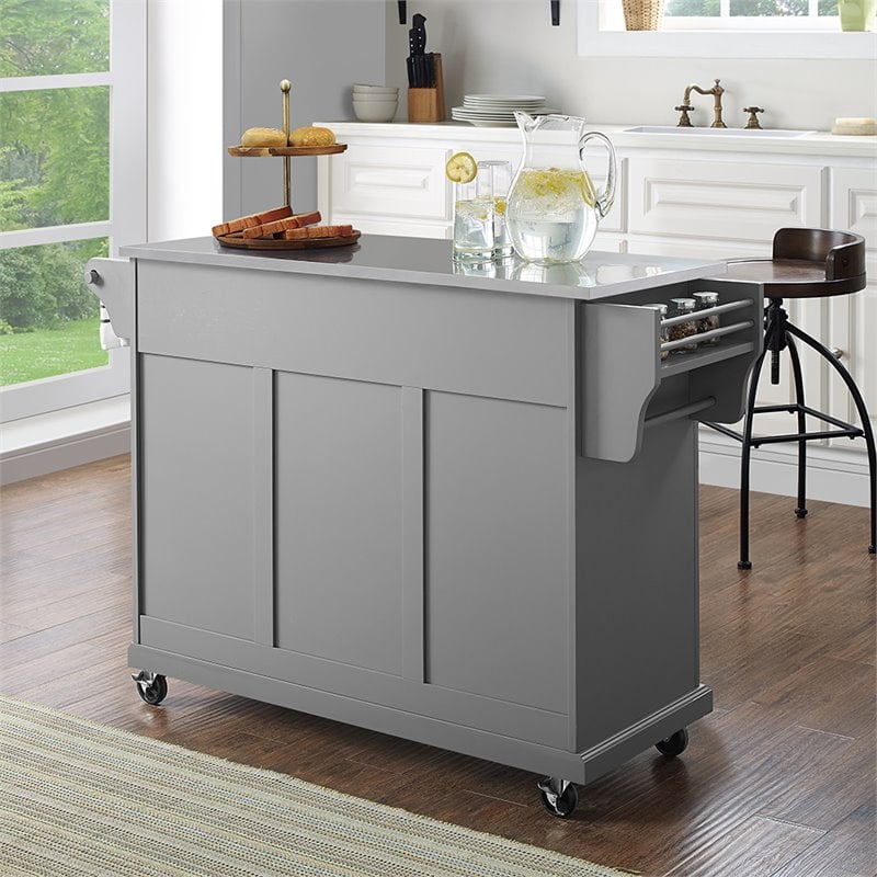 Crosley Furniture Stainless Steel Metal Top Kitchen Cart in Gray/Chrome