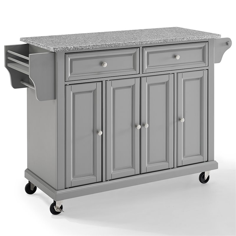 Crosley Furniture Wood Granite Top Kitchen Cart in Gray/Chrome