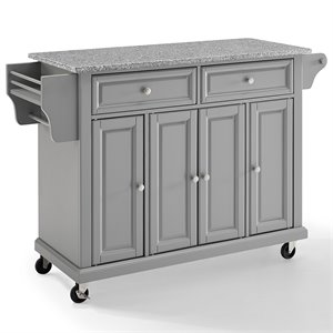Crosley Furniture Wood Granite Top Kitchen Cart in Gray/Chrome