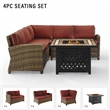 Crosley Furniture Bradenton 4Pc Fabric Fire Pit Sectional Set in Brown/Red