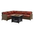 Crosley Furniture Bradenton 5 Piece Fabric Fire Pit Sectional Set in Brown/Red