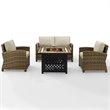 Crosley Furniture Bradenton 4-Piece Fabric Patio Fire Pit Sofa Set in Brown/Sand