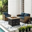 Crosley Furniture Bradenton 3 Piece Metal Patio Fire Pit Sofa Set in Brown/Navy