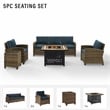 Crosley Furniture Bradenton 5Pc Patio Fabric Fire Pit Sofa Set in Brown and Navy