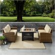 Crosley Furniture Bradenton 3Pc Metal Patio Fire Pit Sofa Set in Brown and Sand