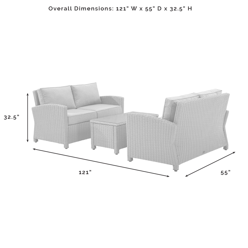 Crosley Furniture Bradenton 3-Piece Metal & Fabric Patio Sofa Set in Brown/Navy