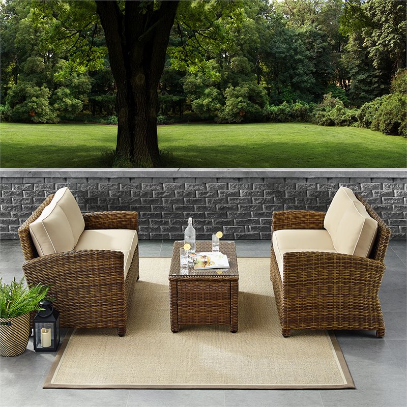 Crosley Furniture Bradenton 3 Piece Metal Patio Sofa Set in Brown and Sand