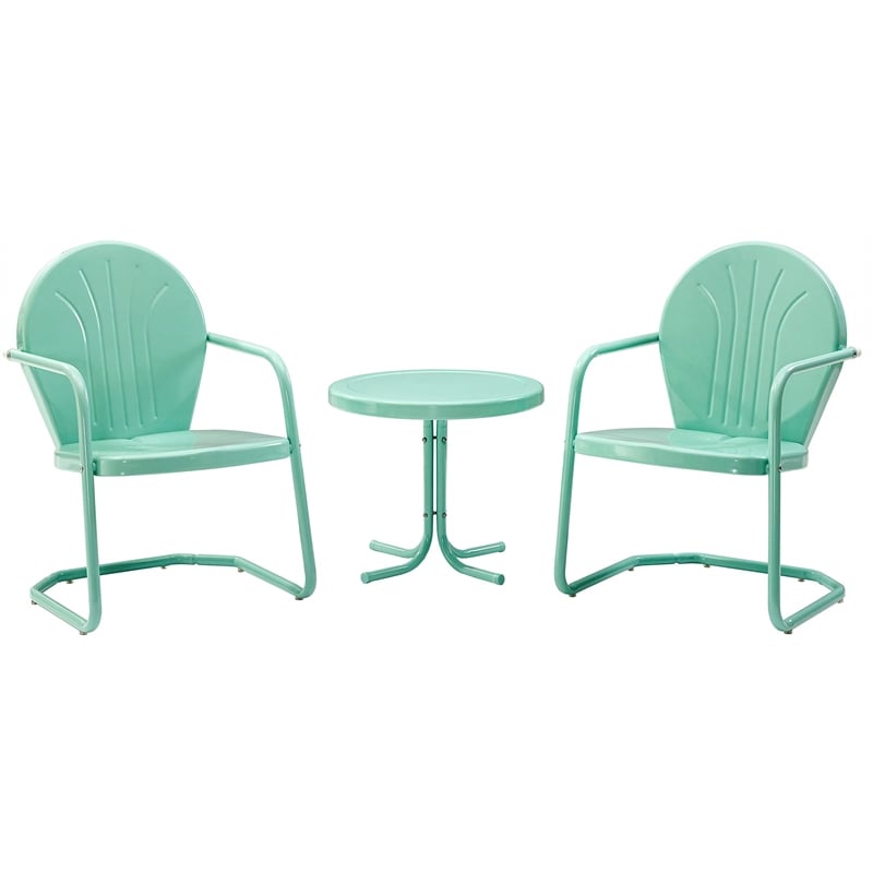 Crosley Furniture Griffith 3 Piece Metal Patio Conversation Set in Aqua