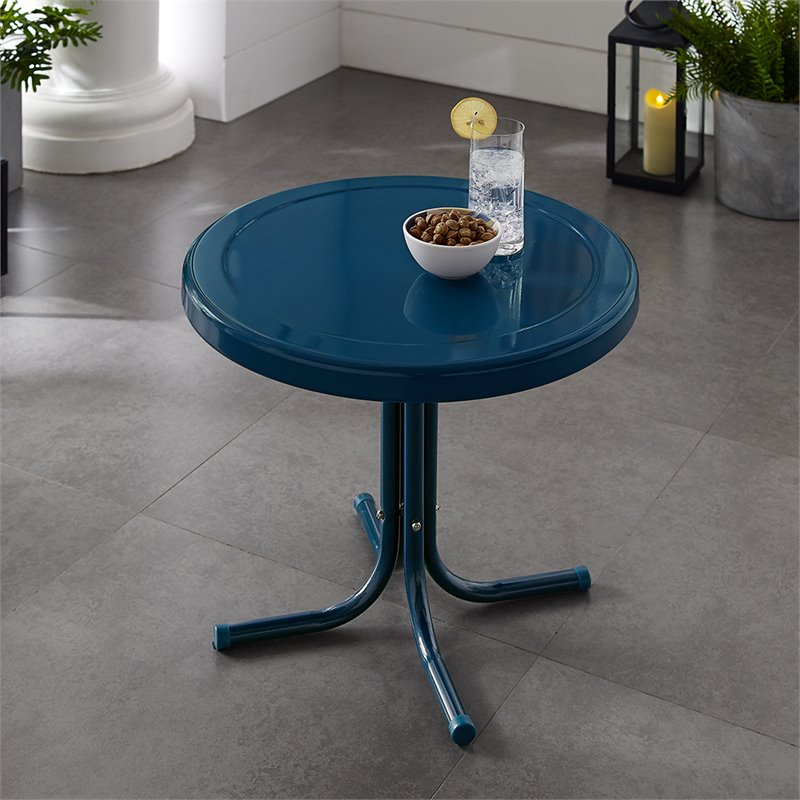 Crosley Furniture Retro Metal Steel Patio End Table in Navy Blue