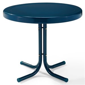 Crosley Furniture Retro Metal Steel Patio End Table in Navy Blue