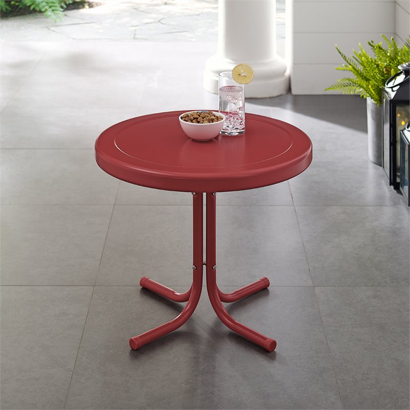 Crosley Furniture Retro Metal Patio End Table in Bright Red Gloss