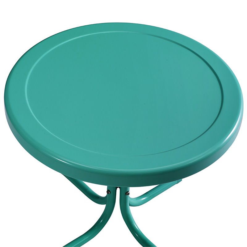 Crosley Furniture Retro Metal Patio End Table in Turquoise Gloss