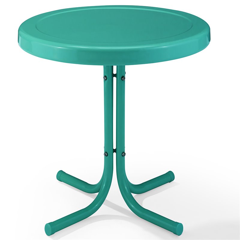 Crosley Furniture Retro Metal Patio End Table in Turquoise Gloss