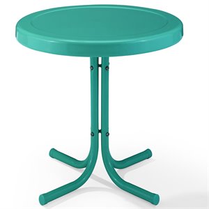 Crosley Furniture Retro Metal Patio End Table in Turquoise Gloss
