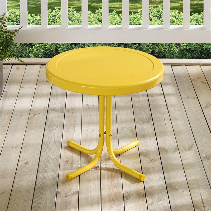 Crosley Furniture Retro Metal Patio End Table in Bright Yellow Gloss