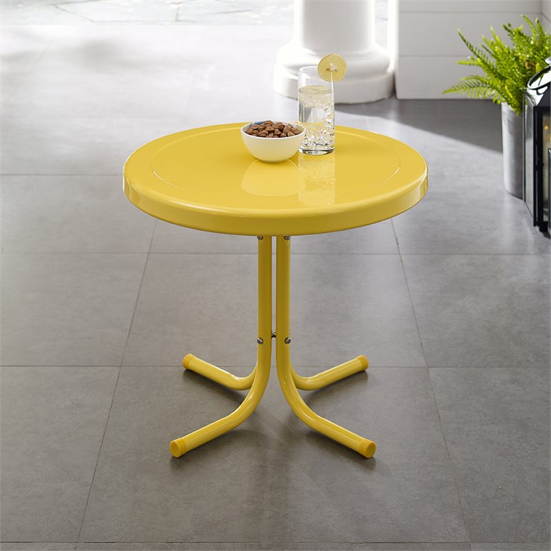 Crosley Furniture Retro Metal Patio End Table in Bright Yellow Gloss