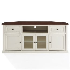 Crosley Furniture Shelby 60&quotWood Corner TV Stand in White and Mahogany