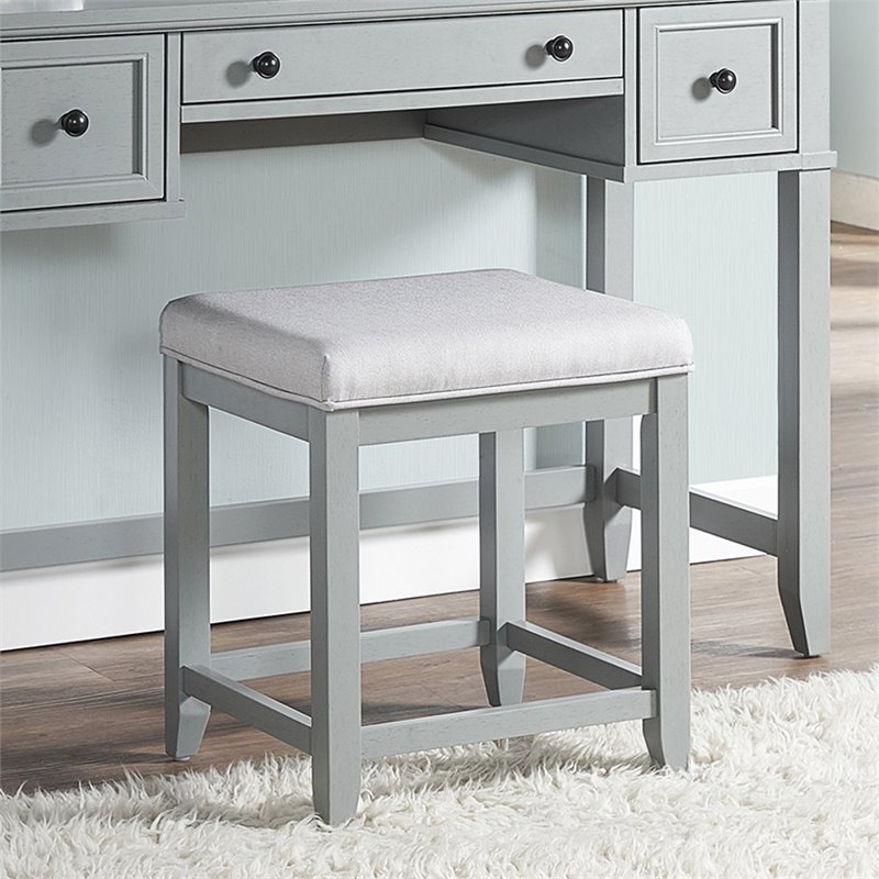 Crosley Furniture Vista Wood Linen Vanity Stool in Dove Gray/Cream