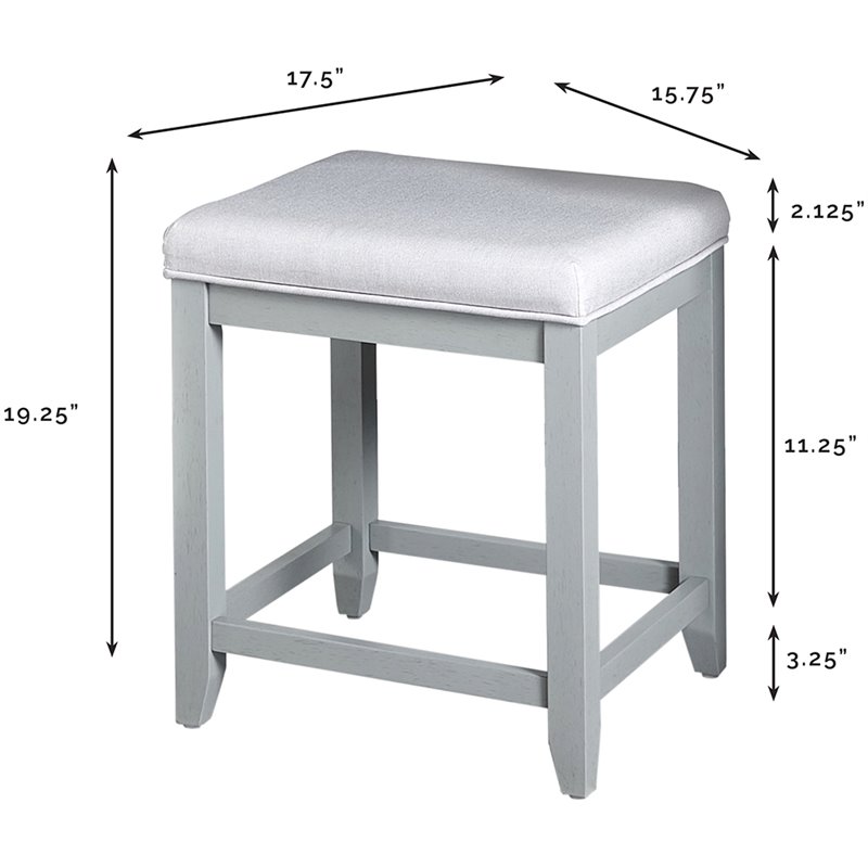 Crosley Furniture Vista Wood Linen Vanity Stool in Dove Gray/Cream