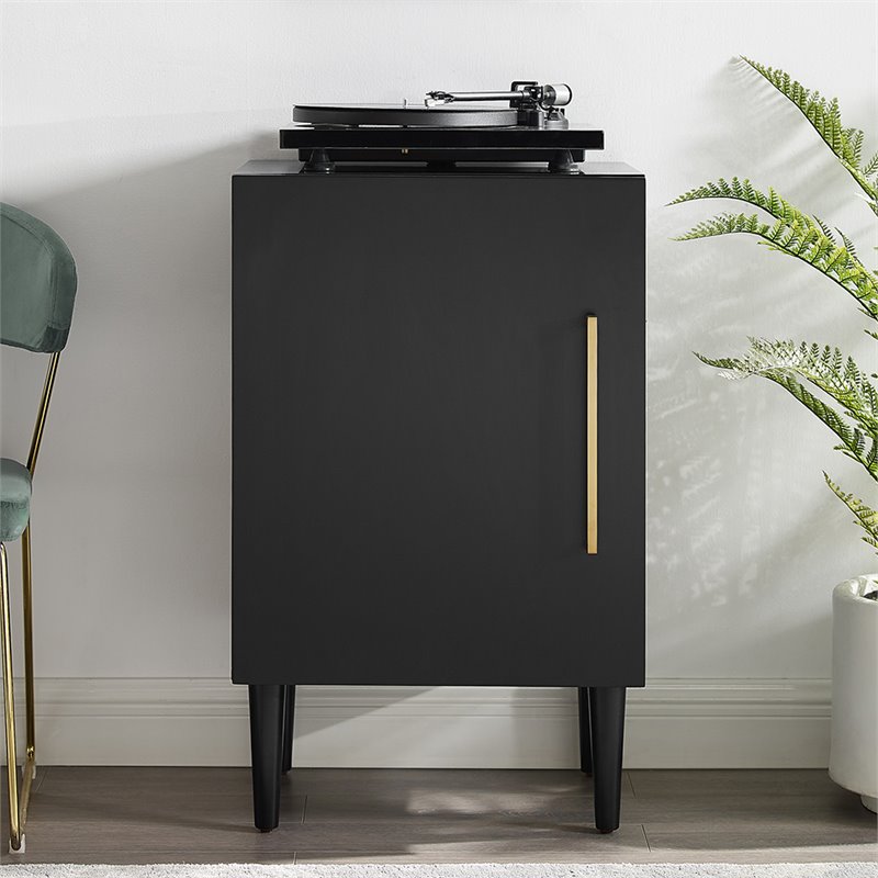 Crosley Furniture Everett Wood Record Player Stand in Matte Black