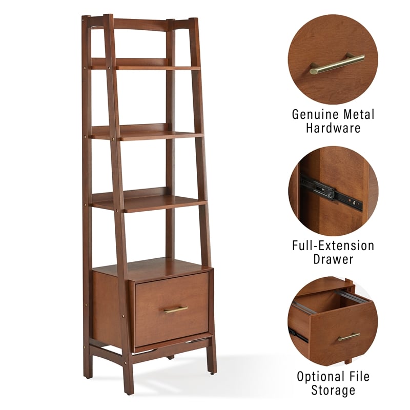 Crosley Furniture Landon Wood 4 Shelf Narrow Etagere Bookcase in Mahogany