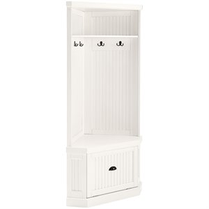 Crosley Furniture Seaside 4 Hook Wood Corner Hall Tree in Distressed White