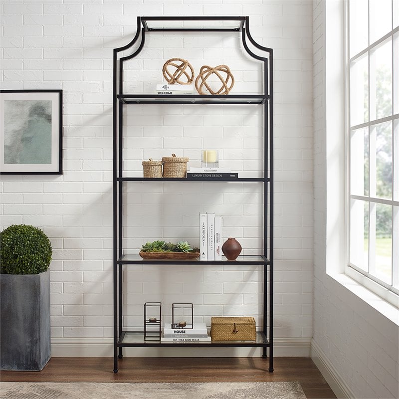 Crosley Furniture Aimee Glass Metal Etagere Bookcase in Oil Rubbed Bronze