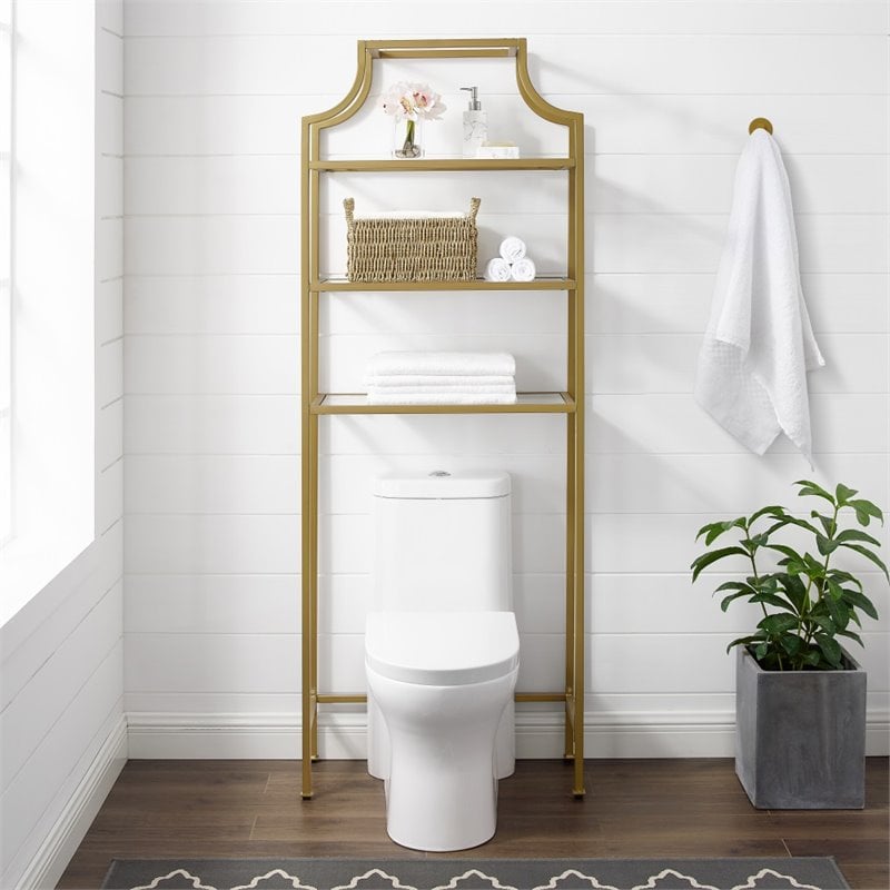 Crosley Furniture Aimee 3 Shelf Metal/Glass Spacesaver in Soft Gold