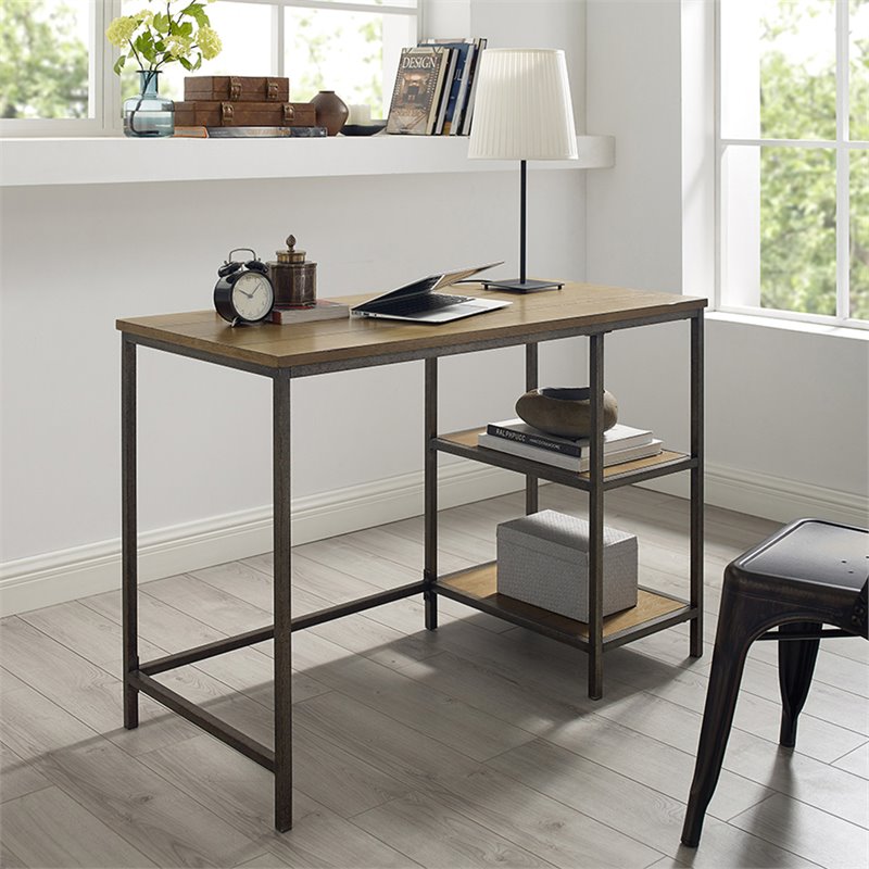 Crosley Brooke Industrial Writing Desk in Washed Oak and Antique Bronze