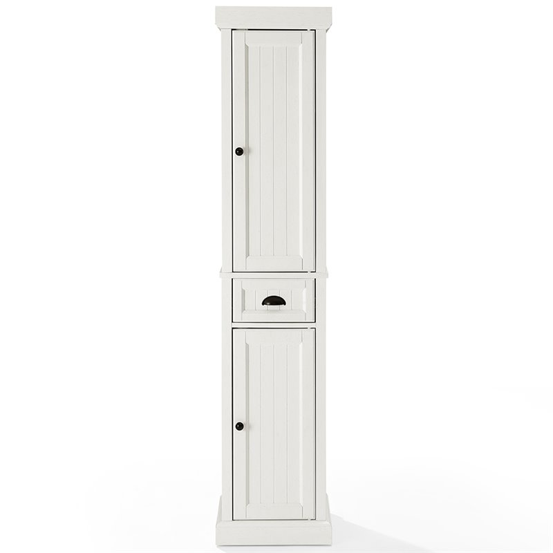 Crosley Furniture Seaside 2 Drawer Wood Linen Cabinet in Distressed White