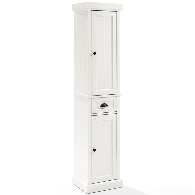 Crosley Furniture Seaside 2 Drawer Wood Linen Cabinet in Distressed White