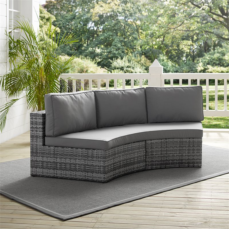Crosley Catalina Outdoor Wicker Curved Patio Sectional Sofa in Gray