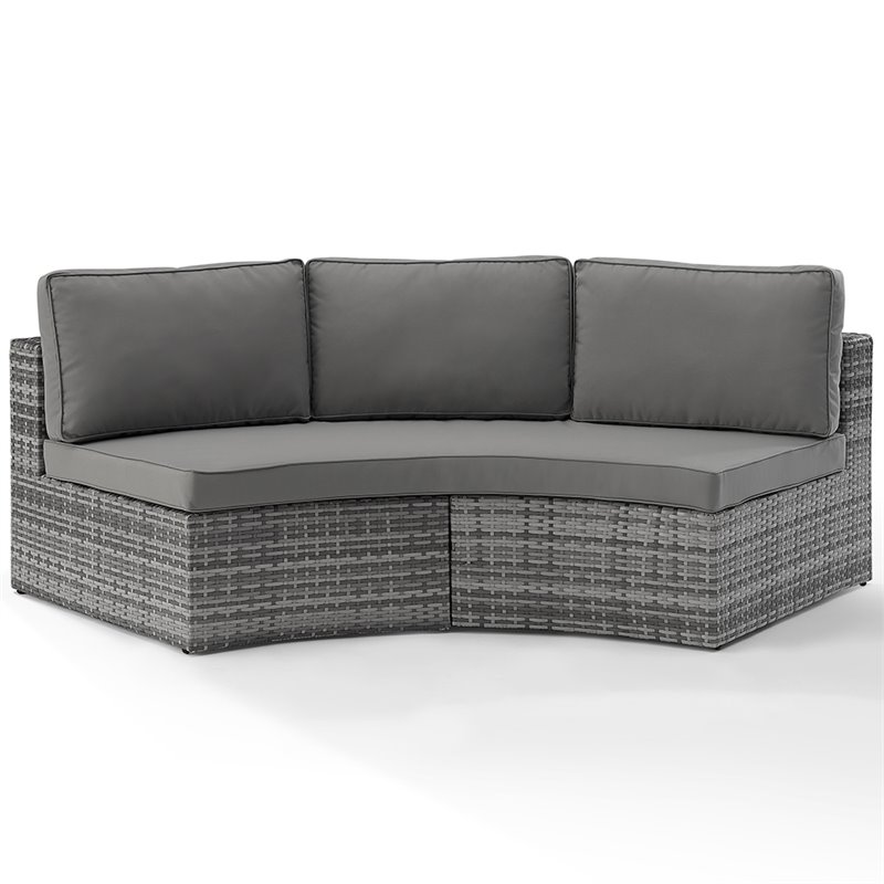 Crosley Catalina Outdoor Wicker Curved Patio Sectional Sofa in Gray