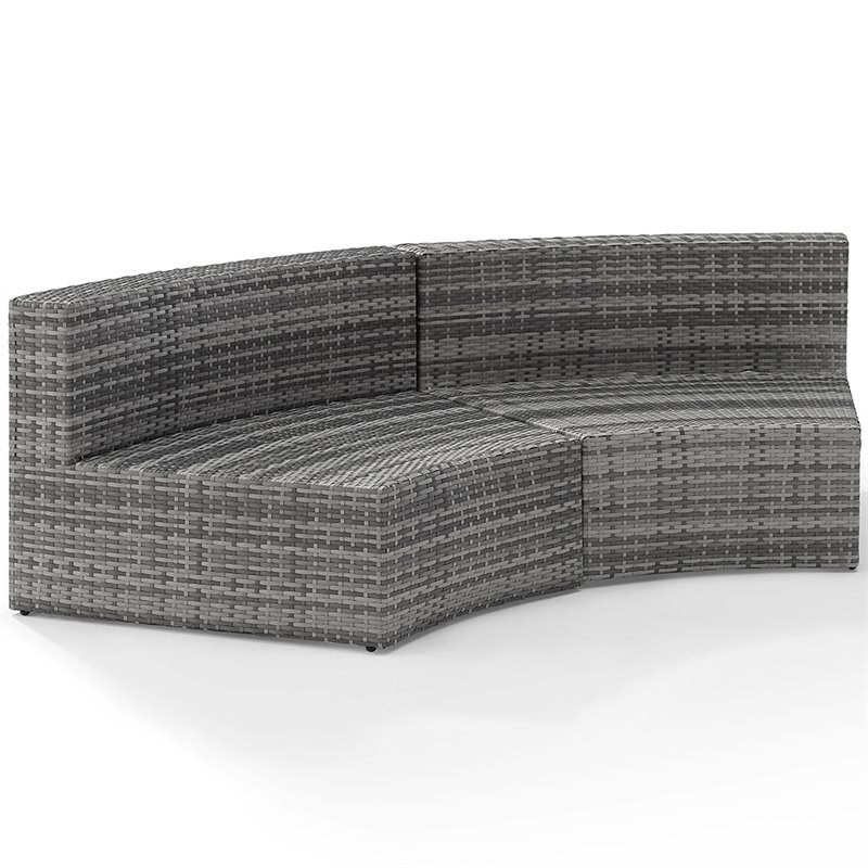 Crosley Catalina Outdoor Wicker Curved Patio Sectional Sofa in Gray