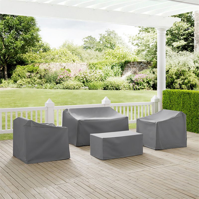 Crosley Furniture 4 Piece Patio Vinyl Loveseat Cover Set in Gray