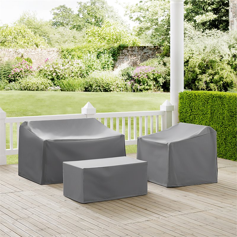 Crosley Furniture 3 Piece Patio Vinyl Loveseat Cover Set in Gray