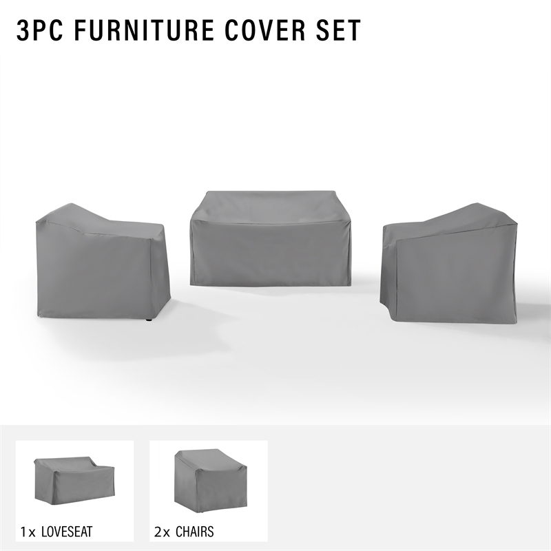 Crosley Furniture 3 Piece Patio Vinyl Loveseat Cover Set in Gray