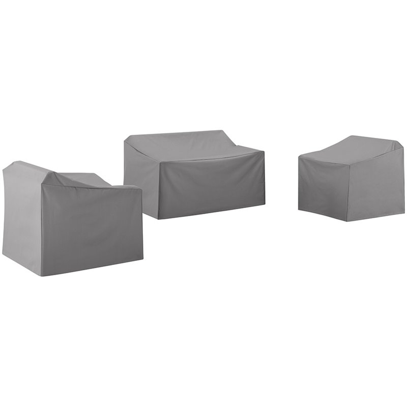 Crosley Furniture 3 Piece Patio Vinyl Loveseat Cover Set in Gray