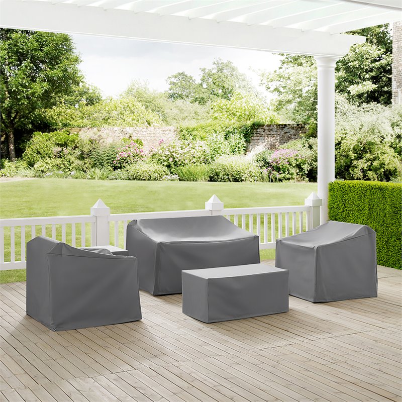 Crosley Furniture 5 Piece Patio Vinyl Loveseat Cover Set in Gray